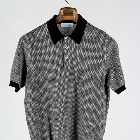 Gran Sasso Black & White Jacquard Knit Polo - Cotton, Made In Italy - View 5
