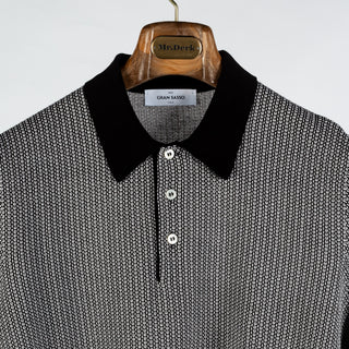 Gran Sasso Black & White Jacquard Knit Polo - Cotton, Made In Italy - View 6