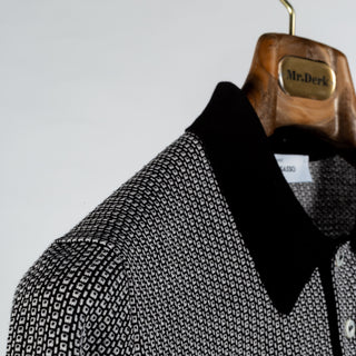 Gran Sasso Black & White Jacquard Knit Polo - Cotton, Made In Italy - Detail View