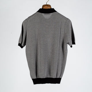 Gran Sasso Black & White Jacquard Knit Polo - Cotton, Made In Italy - Back View