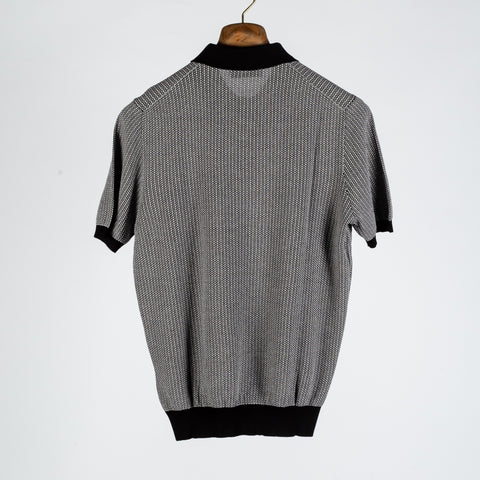 Gran Sasso Black & White Jacquard Knit Polo - Cotton, Made In Italy - Back View