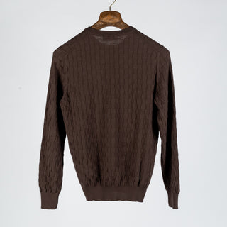 Gran Sasso Brown Patterned Checked Crew Neck - Cotton, Made In Italy - Back View