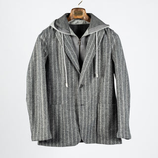 Fradi Grey Chalk Strip Hooded Blazer - Wool, Jersey, Polyester, Stripe, Made In Italy