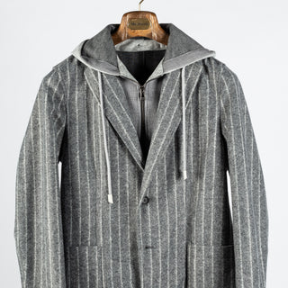 Fradi Grey Chalk Strip Hooded Blazer - Wool, Jersey, Polyester, Stripe, Made In Italy - View 6