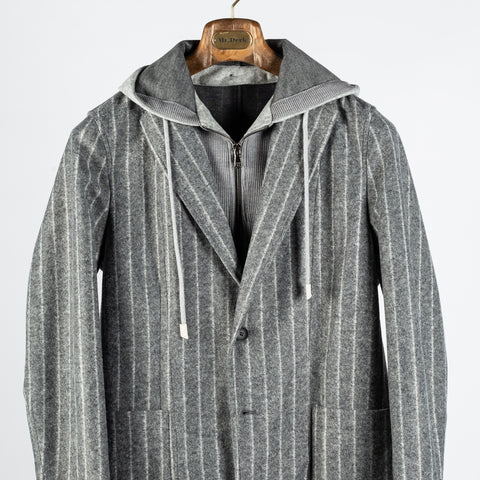 Fradi Grey Chalk Strip Hooded Blazer - Wool, Jersey, Polyester, Stripe, Made In Italy - View 6