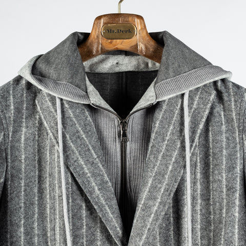 Fradi Grey Chalk Strip Hooded Blazer - Wool, Jersey, Polyester, Stripe, Made In Italy - View 7