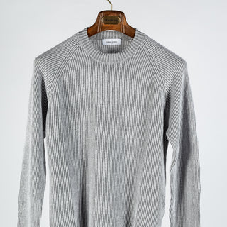 Gran Sasso Grey Ribbed Crew Neck - Cotton, Linen, Textured, Made In Italy - View 5