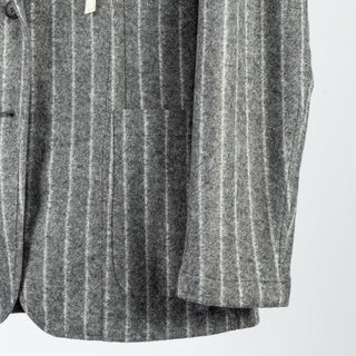 Fradi Grey Chalk Strip Hooded Blazer - Wool, Jersey, Polyester, Stripe, Made In Italy - Back View