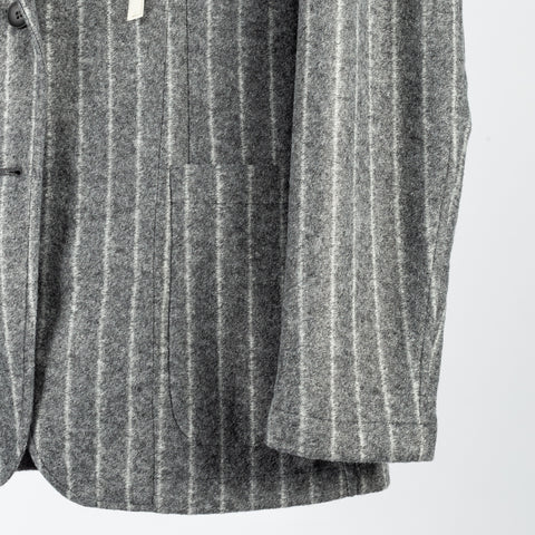 Fradi Grey Chalk Strip Hooded Blazer - Wool, Jersey, Polyester, Stripe, Made In Italy - Back View