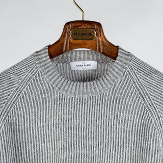 Gran Sasso Grey Ribbed Crew Neck - Cotton, Linen, Textured, Made In Italy - View 6