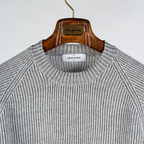 Gran Sasso Grey Ribbed Crew Neck - Cotton, Linen, Textured, Made In Italy - View 6