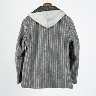 Fradi Grey Chalk Strip Hooded Blazer - Wool, Jersey, Polyester, Stripe, Made In Italy - View 5