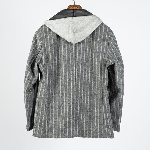 Fradi Grey Chalk Strip Hooded Blazer - Wool, Jersey, Polyester, Stripe, Made In Italy - View 5