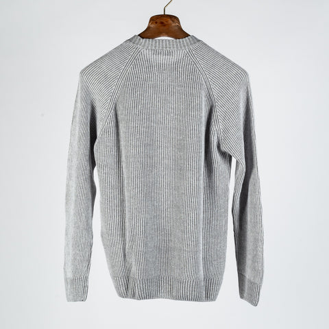 Gran Sasso Grey Ribbed Crew Neck - Cotton, Linen, Textured, Made In Italy - Back View