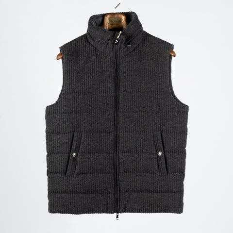 Fradi Charcoal Ribbed Wool Vest - Wool, Polyester, Viscose