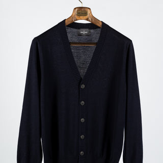 Gran Sasso Navy 6 Button Wool Cardigan - Wool, Merino, Ribbed, Made In Italy - View 6