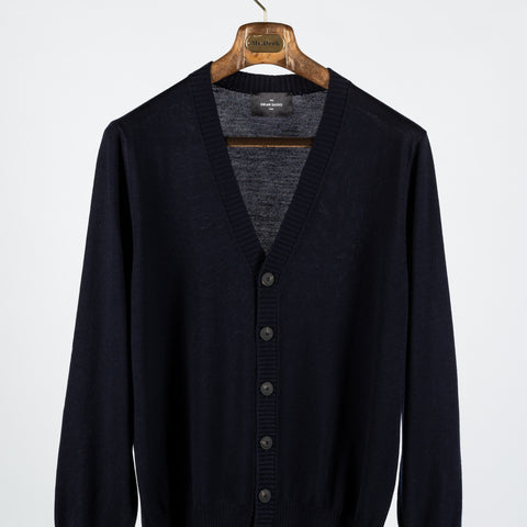 Gran Sasso Navy 6 Button Wool Cardigan - Wool, Merino, Ribbed, Made In Italy - View 6
