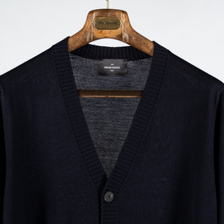 Gran Sasso Navy 6 Button Wool Cardigan - Wool, Merino, Ribbed, Made In Italy - View 7