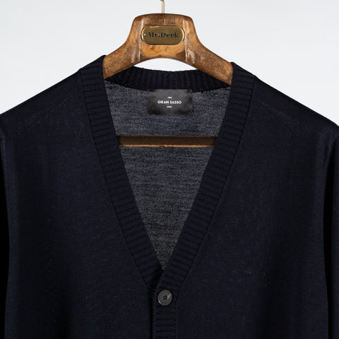 Gran Sasso Navy 6 Button Wool Cardigan - Wool, Merino, Ribbed, Made In Italy - View 7