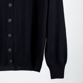 Gran Sasso Navy 6 Button Wool Cardigan - Wool, Merino, Ribbed, Made In Italy - Back View