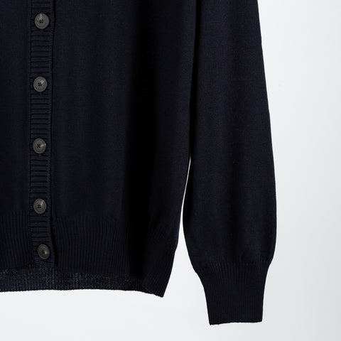 Gran Sasso Navy 6 Button Wool Cardigan - Wool, Merino, Ribbed, Made In Italy - Back View