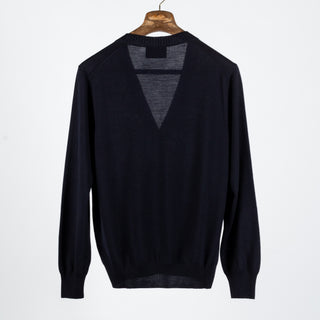 Gran Sasso Navy 6 Button Wool Cardigan - Wool, Merino, Ribbed, Made In Italy - View 5
