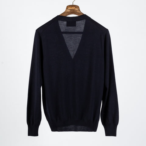 Gran Sasso Navy 6 Button Wool Cardigan - Wool, Merino, Ribbed, Made In Italy - View 5