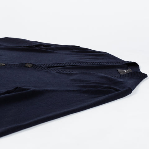 Gran Sasso Navy 6 Button Wool Cardigan - Wool, Merino, Ribbed, Made In Italy - View 8