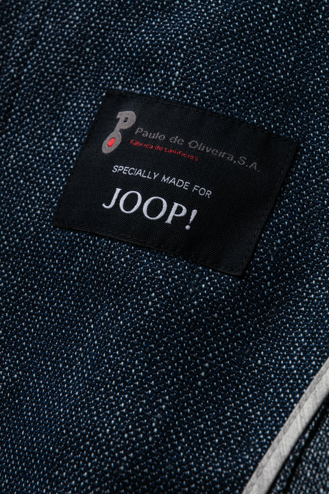 Joop Textured Navy Hiro Jacket - Wool, Linen, Denim, Slim Fit - Back View