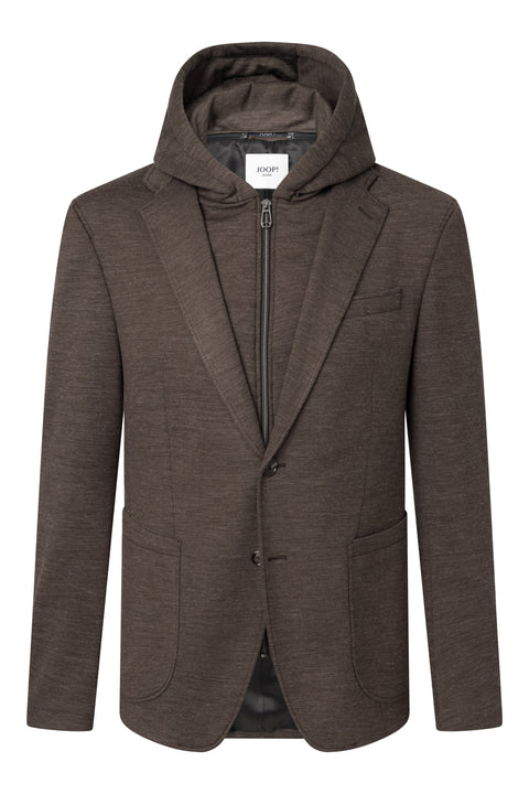 Joop Brown Huntsville Hooded Blazer - Wool, Cotton, Polyester, Slim Fit, Knit