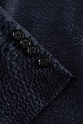 Joop Navy Herby-Blayr Checked Wool Suit - Wool, Italian, Slim Fit - Back View