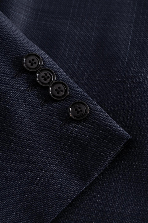Joop Navy Herby-Blayr Checked Wool Suit - Wool, Italian, Slim Fit - Back View