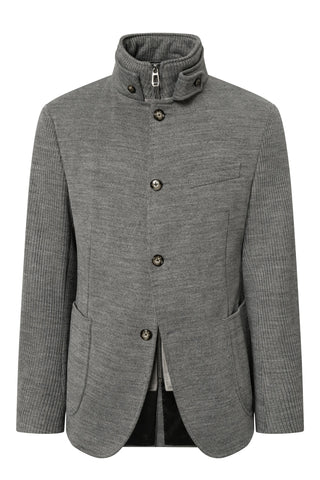 Joop Silver Marl Hectar Coat with contrasting textured sleeves, European tailoring, FW26 topcoat and sport coat