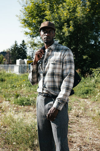 Portuguese Flannel Grey Single Pleat Herringbone Trousers — back