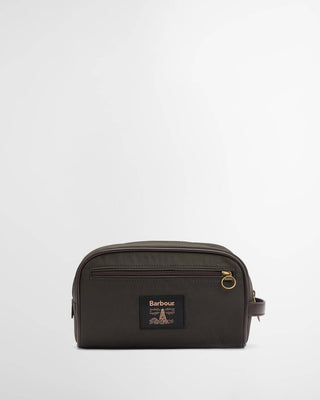 Barbour Olive Waxed Washbag - Tan, Cotton, Polyester, British