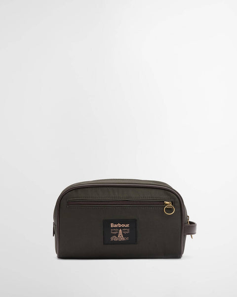Barbour Olive Waxed Washbag - Tan, Cotton, Polyester, British