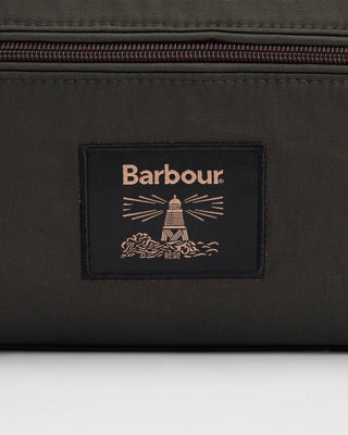 Barbour Olive Waxed Washbag - Tan, Cotton, Polyester, British - Back View