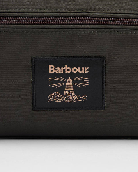 Barbour Olive Waxed Washbag - Tan, Cotton, Polyester, British - Back View