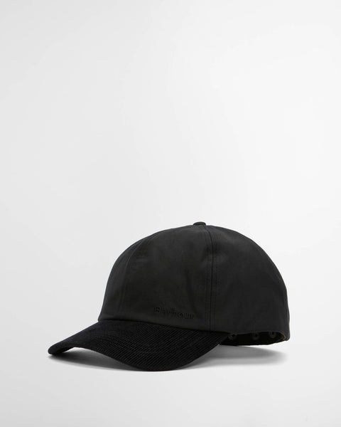 Barbour Black Ashby Cap — three-quarter angle showing waxed crown and corduroy peak
