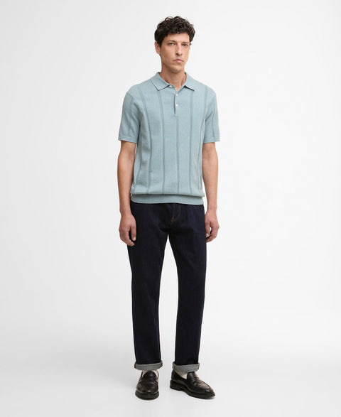 Barbour Slate Blue Wellburn Knitted Polo - Cotton, Denim, Stripe - Alternate View