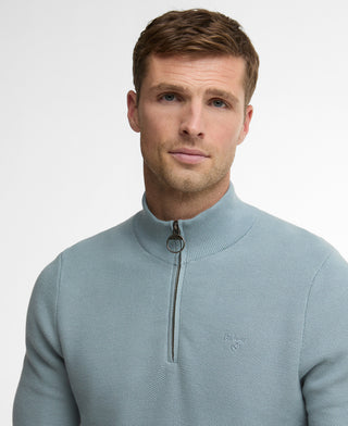 Barbour Slate Blue Honeycomb Quarter-Zip Sweater - Cotton, Denim, Textured - View 10