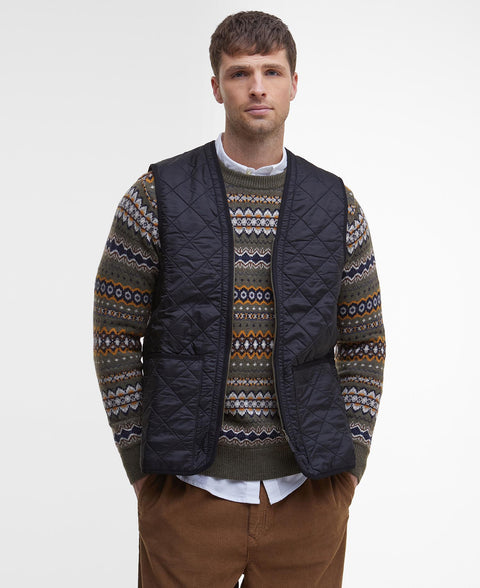 Barbour Classic Black Polarquilt Zip-In Liner Vest, front view.