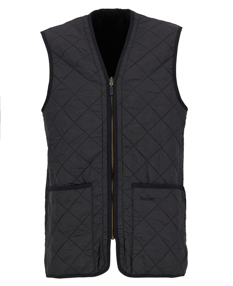 Barbour Classic Black Polarquilt Zip-In Liner Vest, flat lay.