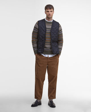 Barbour Classic Black Polarquilt Zip-In Liner Vest, styled look.