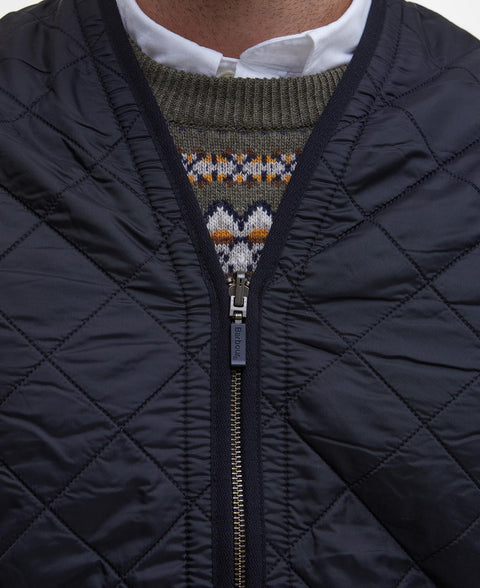 Barbour Classic Black Polarquilt Zip-In Liner Vest, detail.