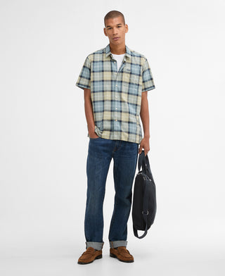 Barbour Multi Check Gordon Short Sleeved Shirt - Red, Cotton, Denim, Tailored Fit - Alternate View