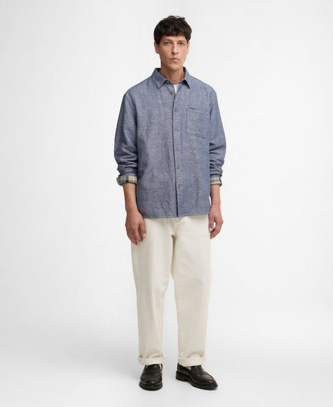 Barbour Indigo Bradden Linen Blend Relaxed Shirt - Red, Cotton, Linen, Denim, Relaxed Fit, Textured - Alternate View