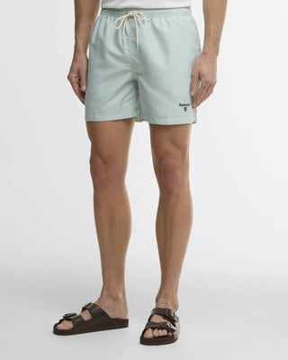 Barbour Mint Blue Water Reactive Leaf Print Swim Shorts - Polyester, Regular Fit - Detail View