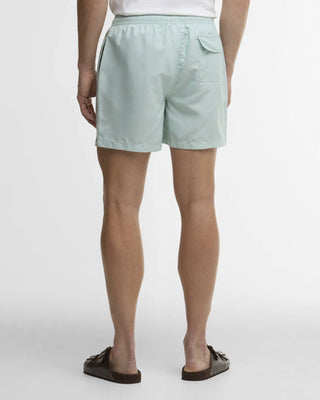 Barbour Mint Blue Water Reactive Leaf Print Swim Shorts - Polyester, Regular Fit - Back View