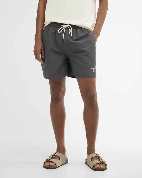 Barbour Asphalt Water Reactive Leaf Print Swim Shorts - Grey, Polyester, Regular Fit - Detail View